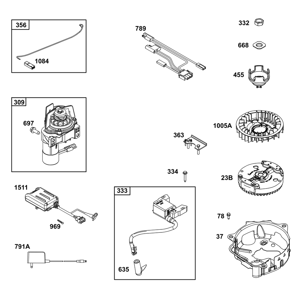 Flywheel, Ignition, And Starter Group Diagram and Parts List for 104M0B-0271-H5 100000 - 19Z999 Briggs and Stratton Engine